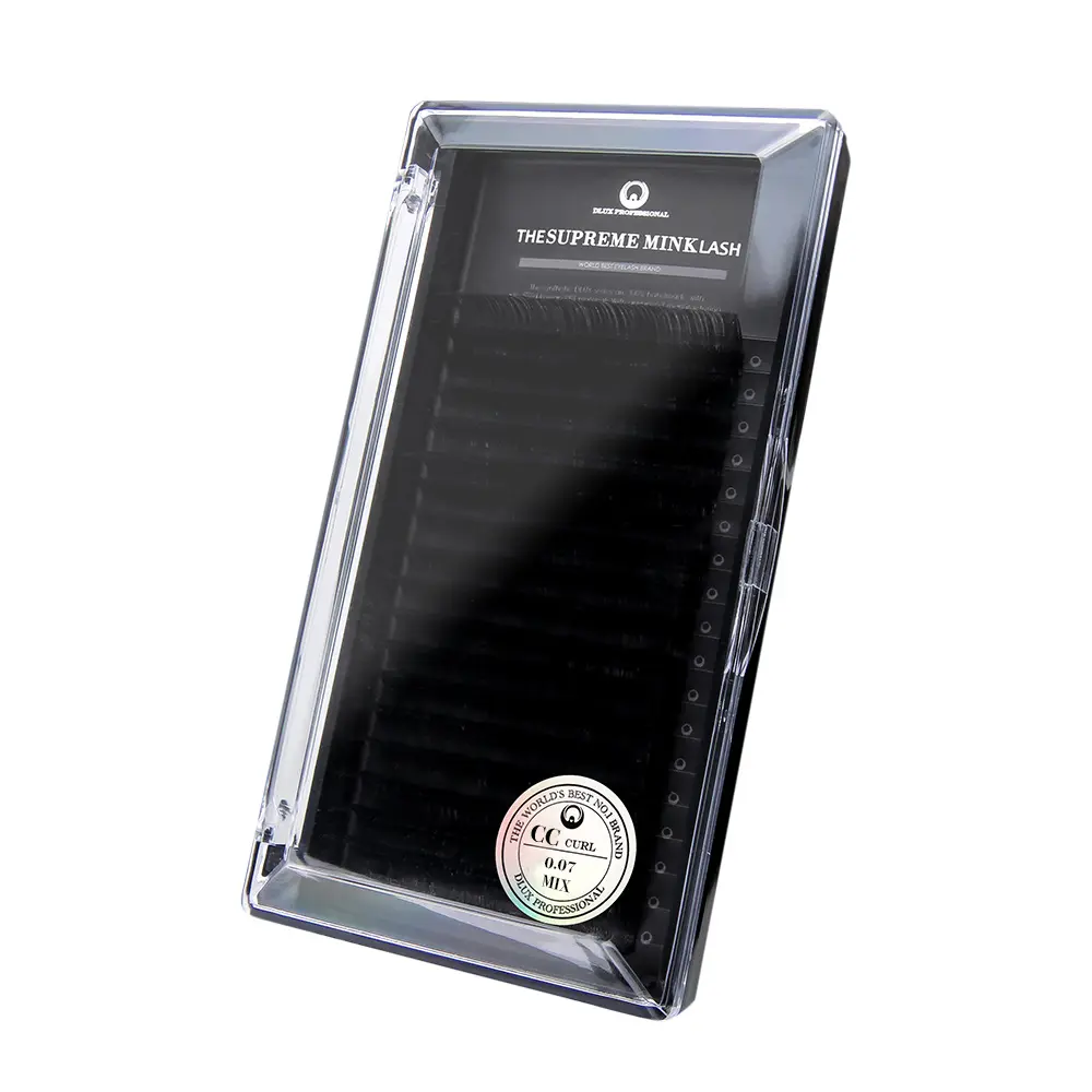 [D0291] Ciglia per extension Supreme Mink 0,07mm DLux Professional - Ciglia di lusso per volume 2-5D - Nero opaco intenso (C, 7)