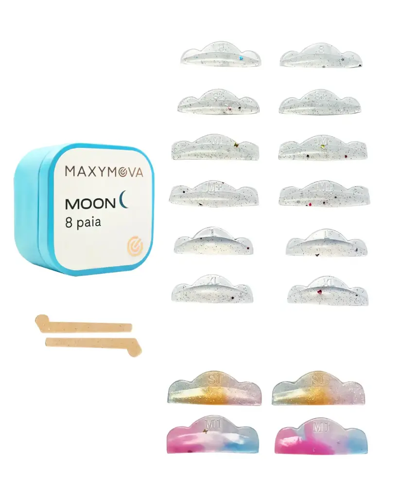 [M0124] Bigodini Moon 8 Paia + Compensatori in Regalo! Bigodini Professionali in Silicone per Laminazione