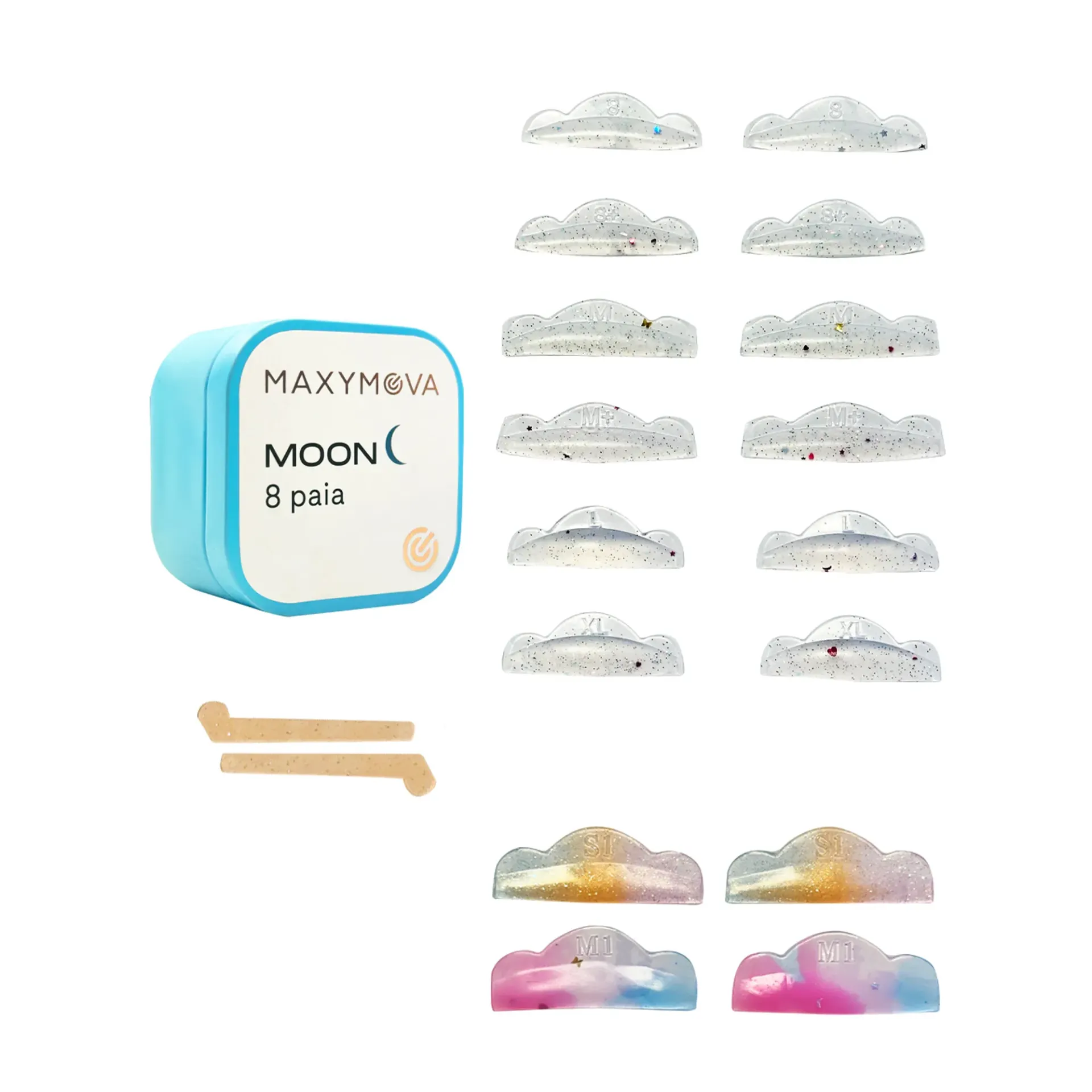 [M0124] Bigodini Moon 8 Paia + Compensatori in Regalo! Bigodini Professionali in Silicone per Laminazione