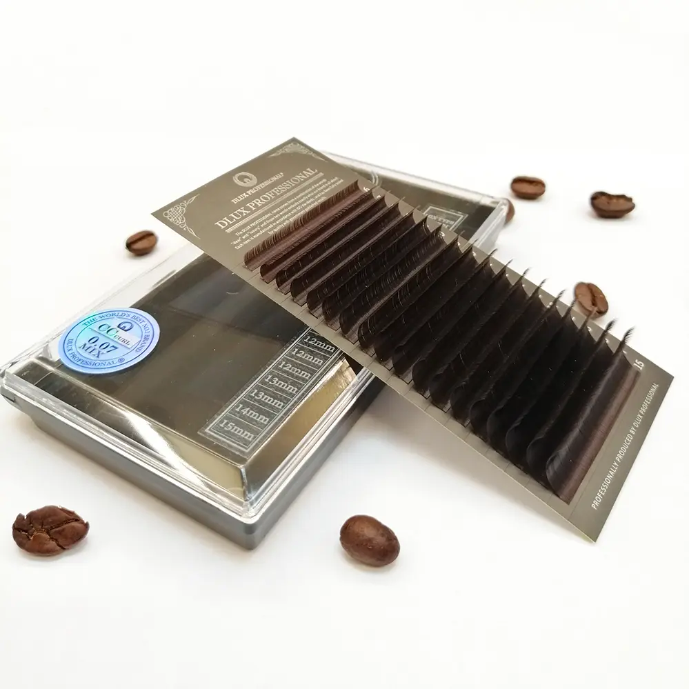 [D0491] Ciglia extension Cacao Brown 99% marrone scuro effetto naturale - DLux Professional (0.05, C, MIX (6-15))