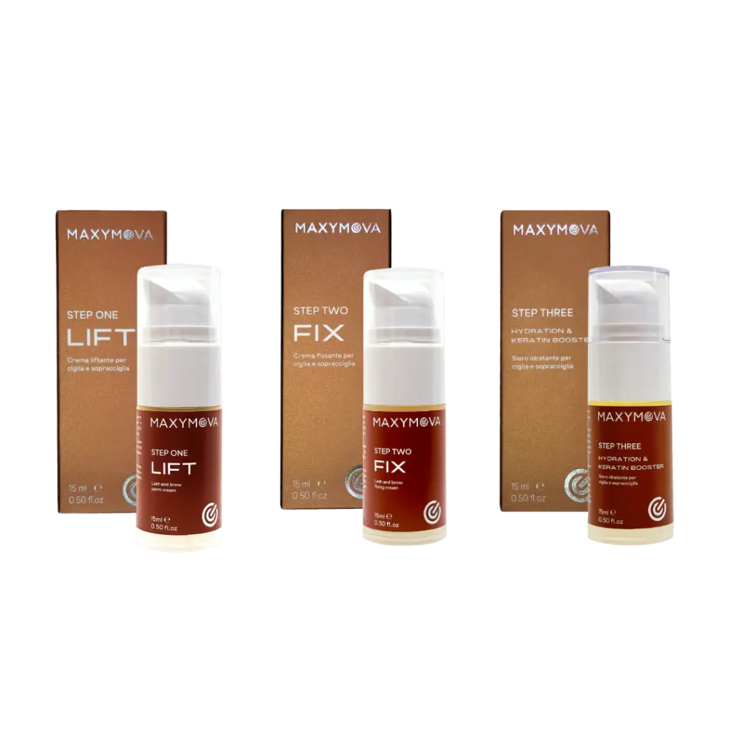 Kit Step 1-2-3 15ml in Flaconi Airless - Laminazione ciglia e sopracciglia, risultato Professionale, MAXYMOVA