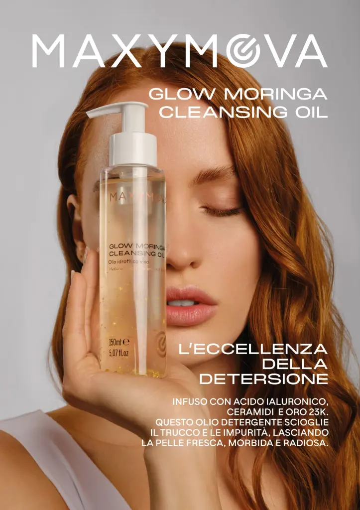 [M0280] Espositore da Banco Glow Moringa Cleansing Oil MAXYMOVA – Ideale per Saloni di Bellezza (ITALIANO)