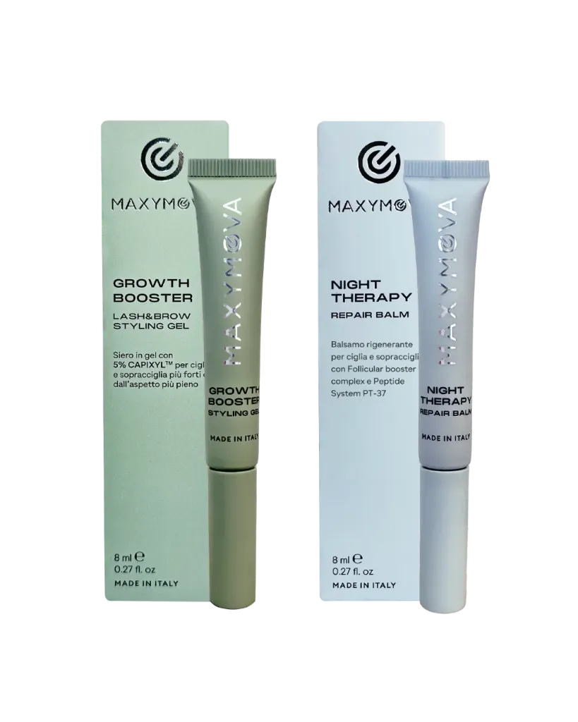 [M0382] SET 2 SIERI – GROWTH BOOSTER CON GEL CAPIXYL™ 5% + NIGHT REPAIR BALM PER CIGLIA E SOPRACCIGLIA PIÙ FORTI E FOLTE - TUBI 8ml