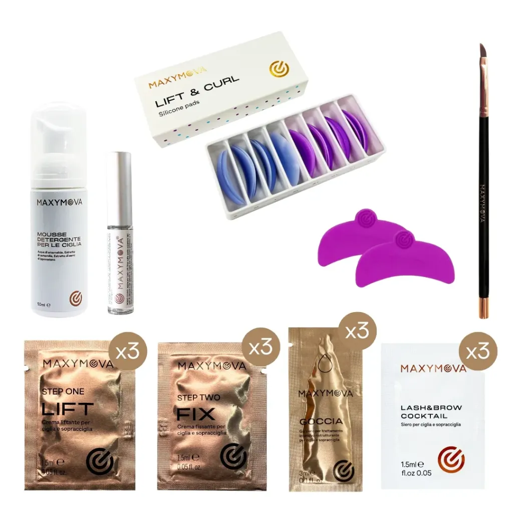[M0251] Mini Kit per Laminazione Ciglia e Sopracciglia, con Accessori, MAXYMOVA (Bustine Monodose 1,5ml*3)