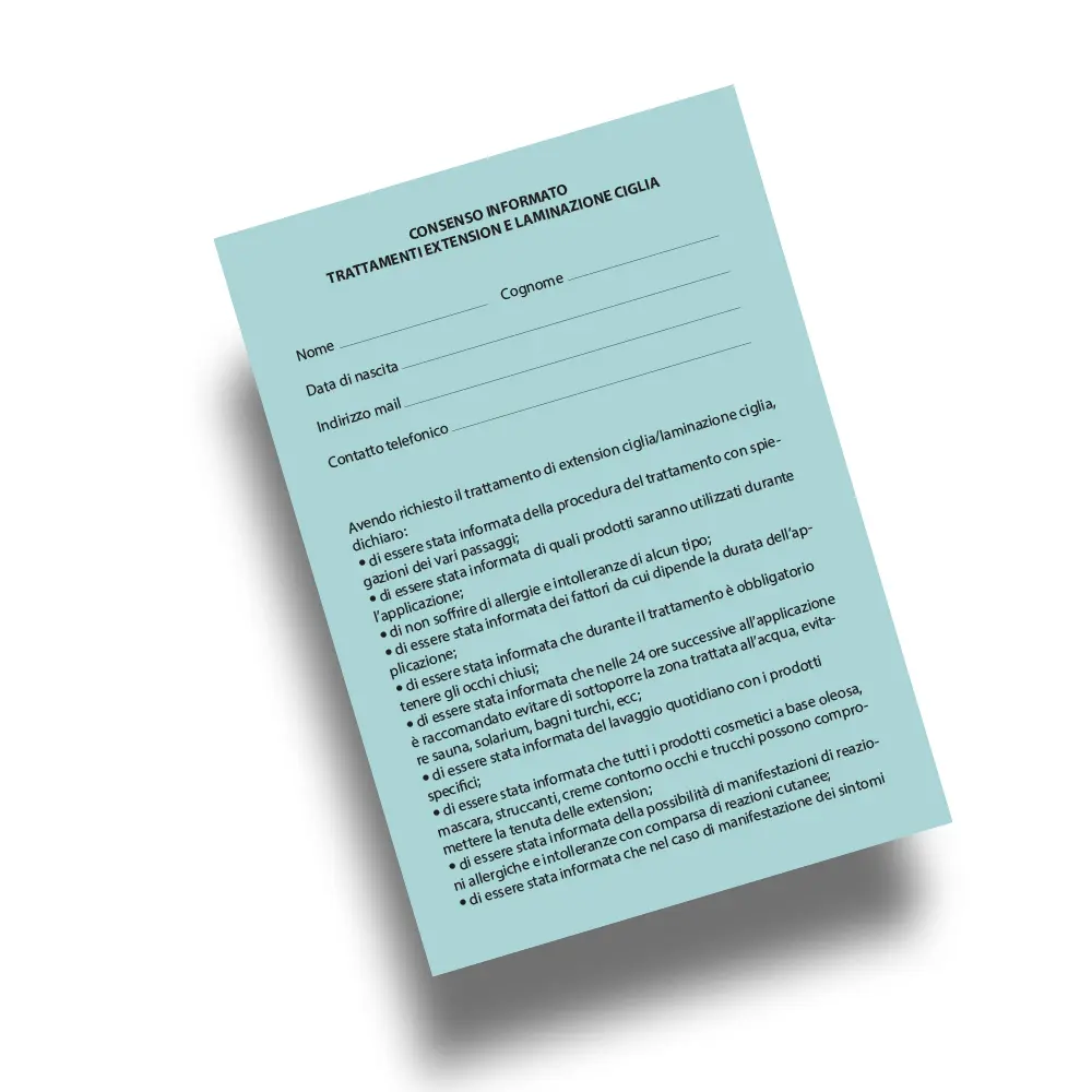 Consensi informati per la cliente Set 10 pz - Trattamenti di: Extension e Laminazione ciglia